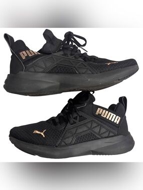 Puma Black Athletic Training Running Shoes Women Size 6 Rose Gold Logo Sneakers